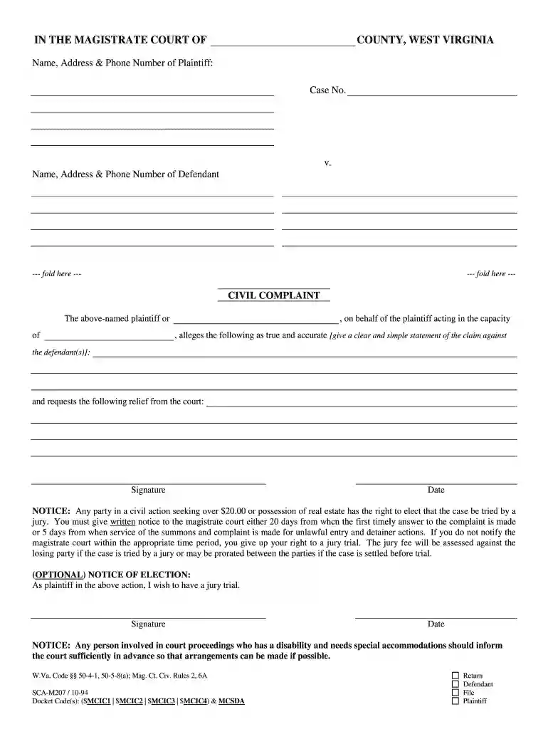 wv magistrate court forms Preview on Page 1
