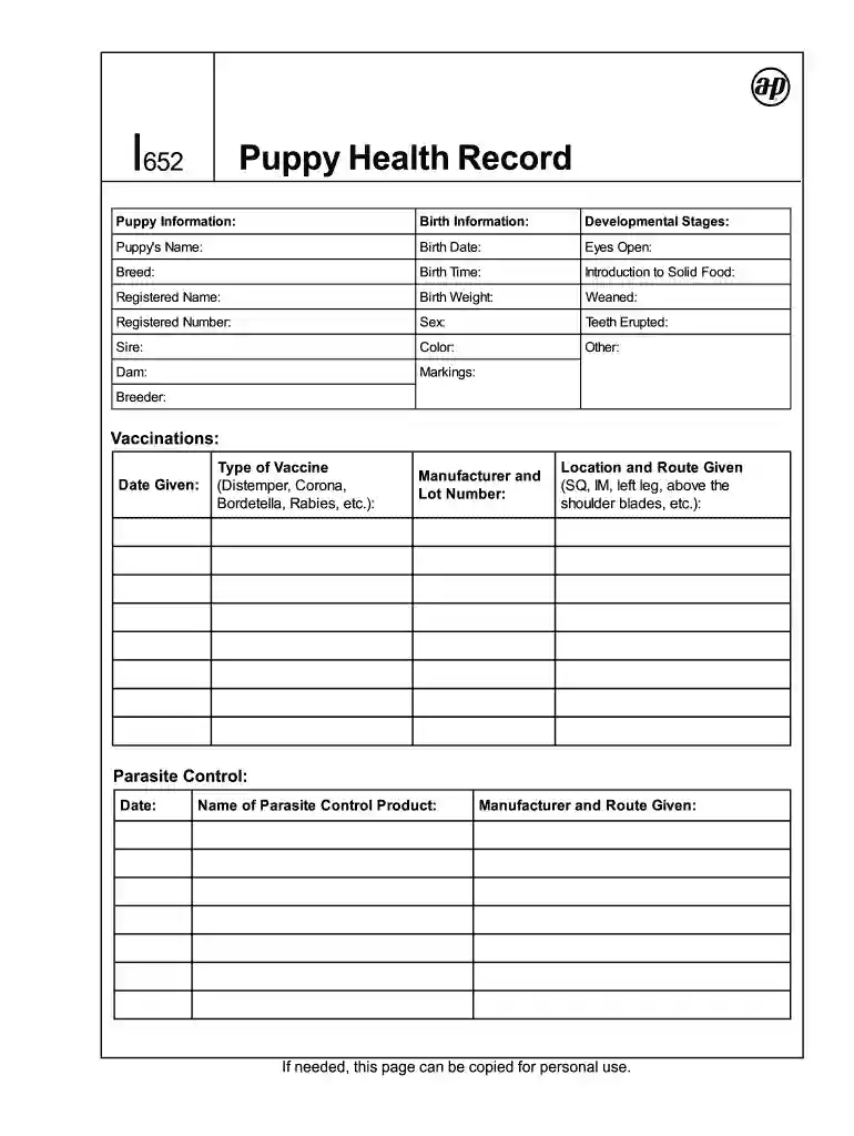 dog vaccination record free Preview on Page 1