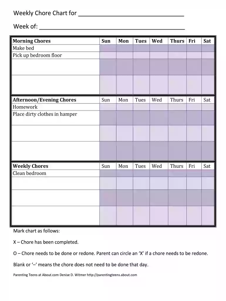 free printable chore chart Preview on Page 1