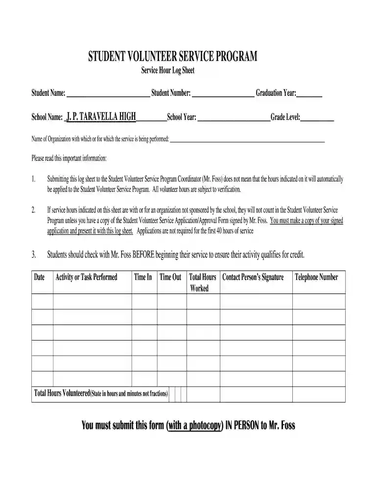 broward county service hours form Preview on Page 1