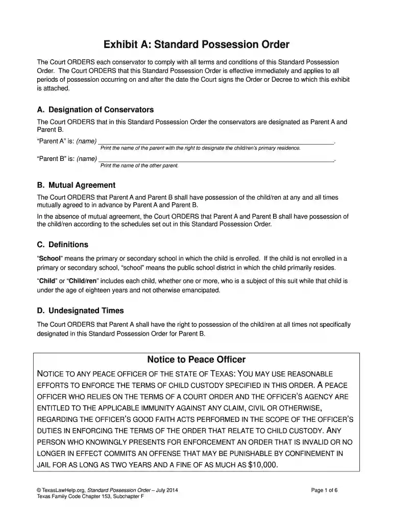texas standard possession order pdf Preview on Page 1