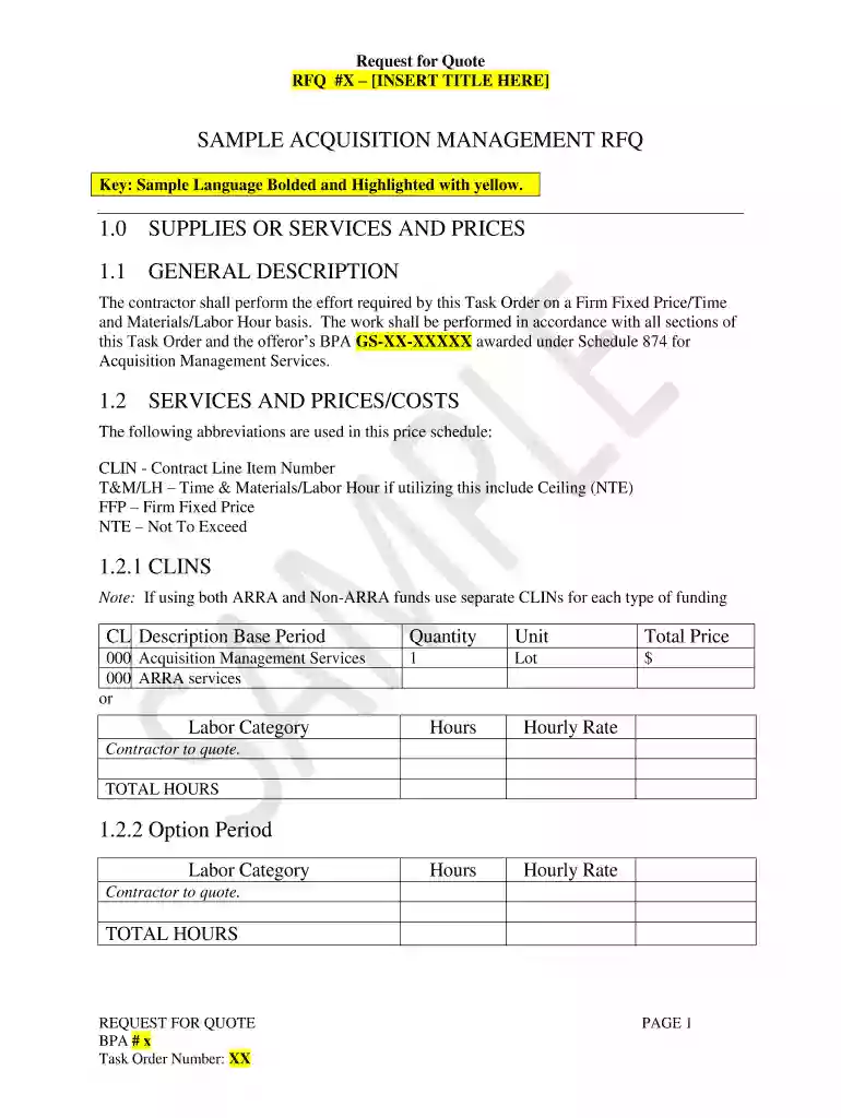 rfq template word Preview on Page 1