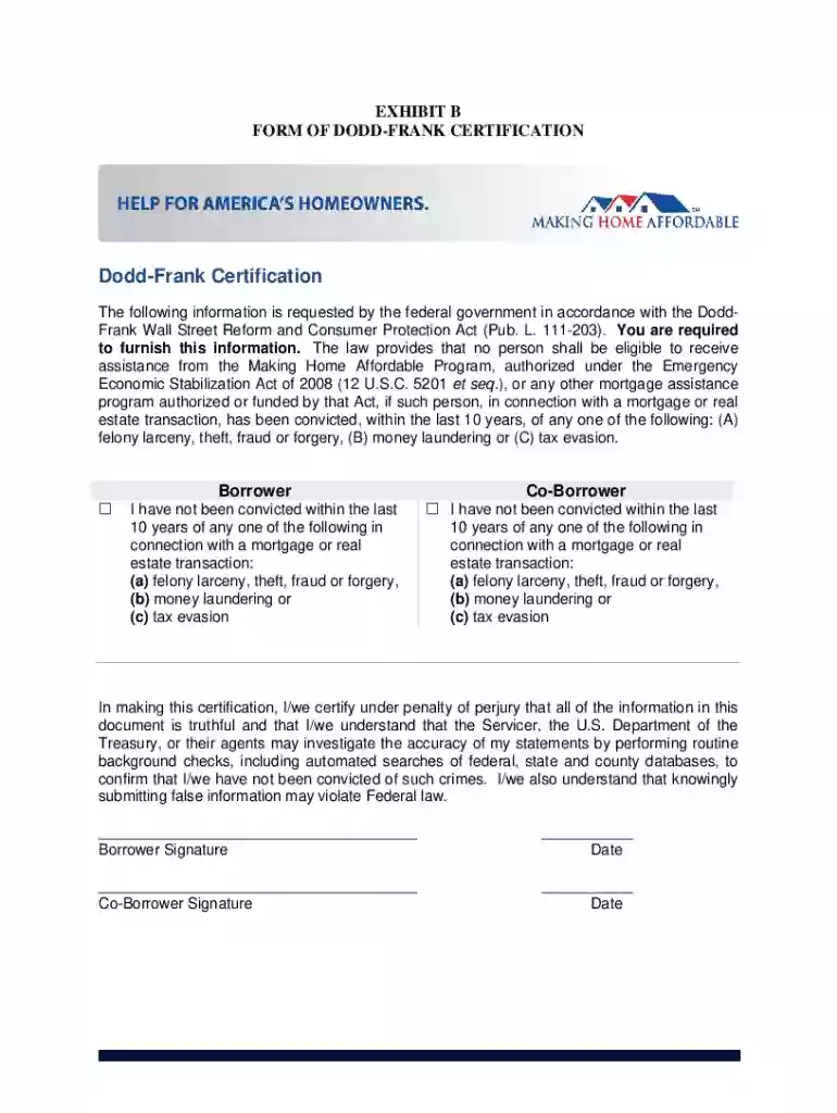 dodd frank certification form Preview on Page 1