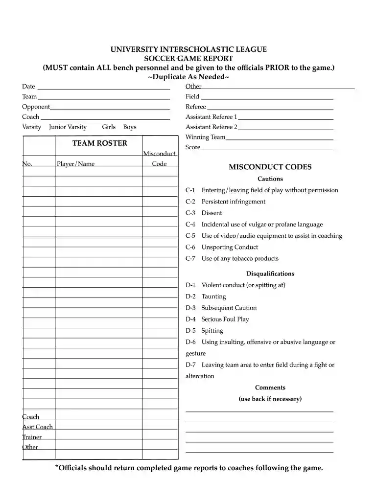 soccer match report template download Preview on Page 1