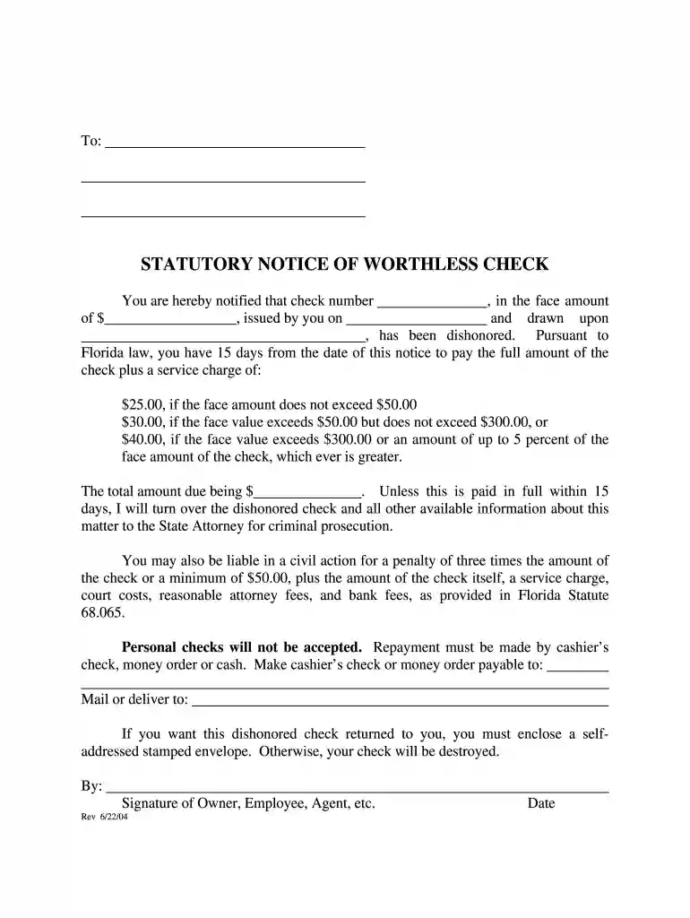 florida bad check demand letter Preview on Page 1