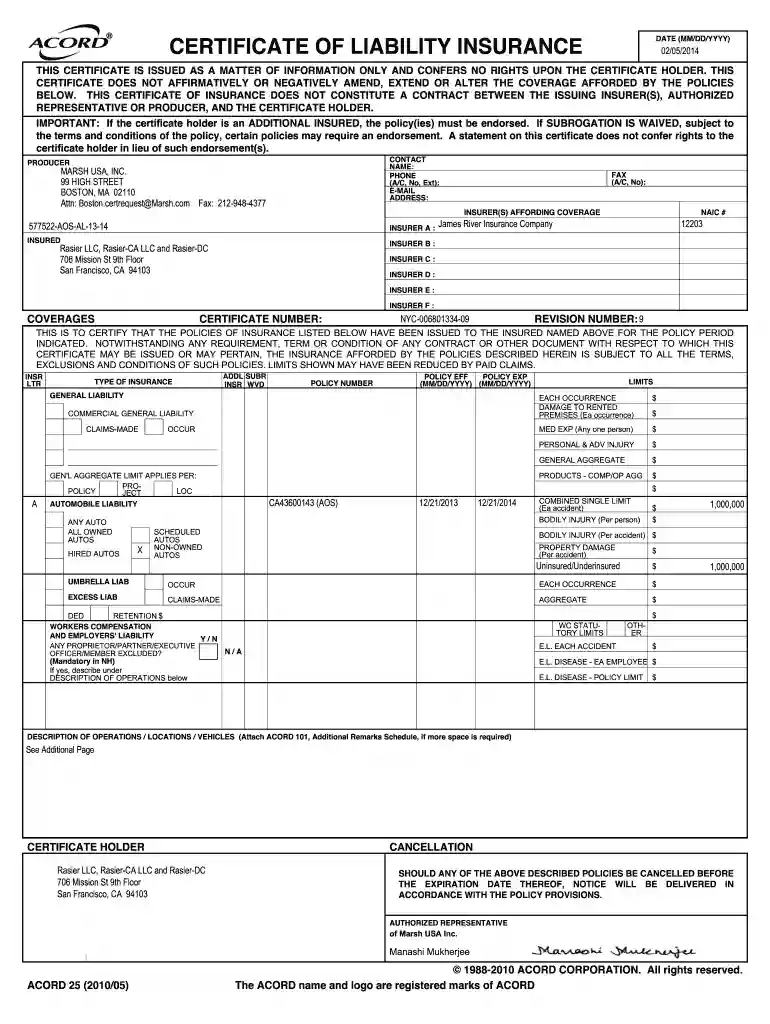 certificate of insurance form Preview on Page 1