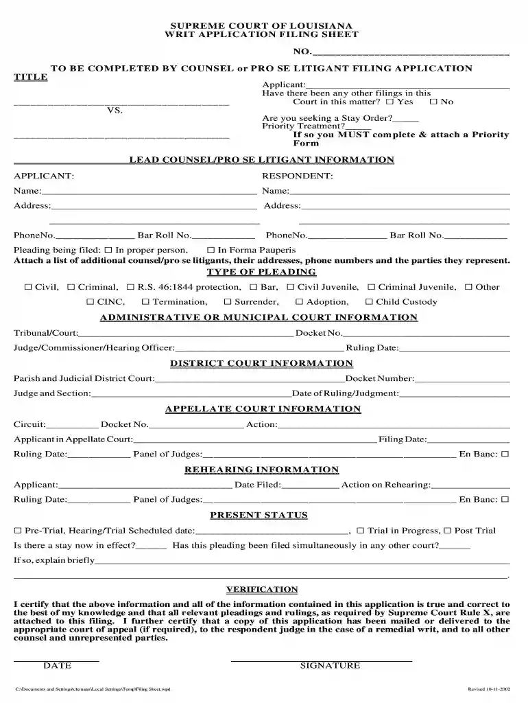 louisiana writ application Preview on Page 1