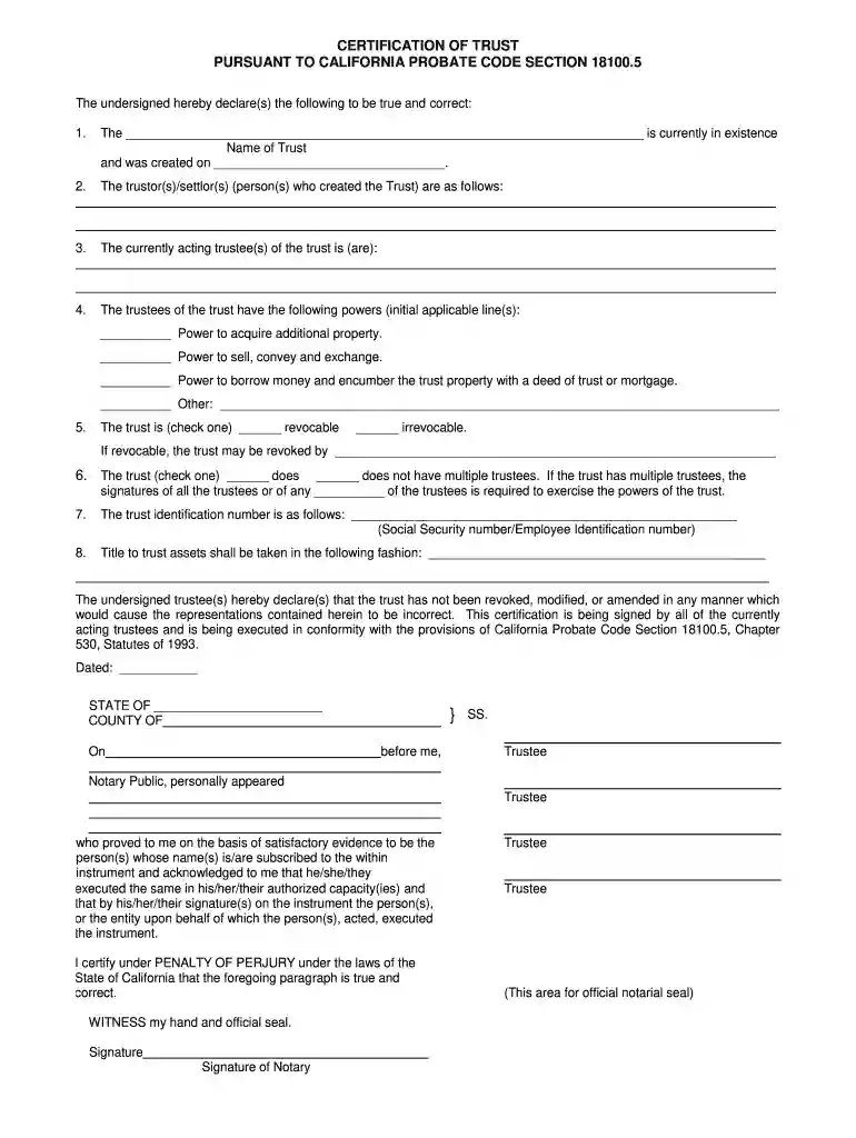 certificate of trust form Preview on Page 1