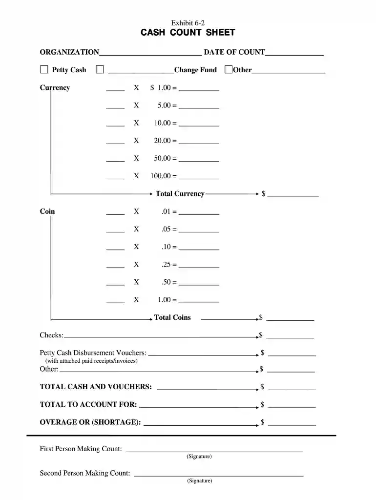 cash count sheet template excel Preview on Page 1