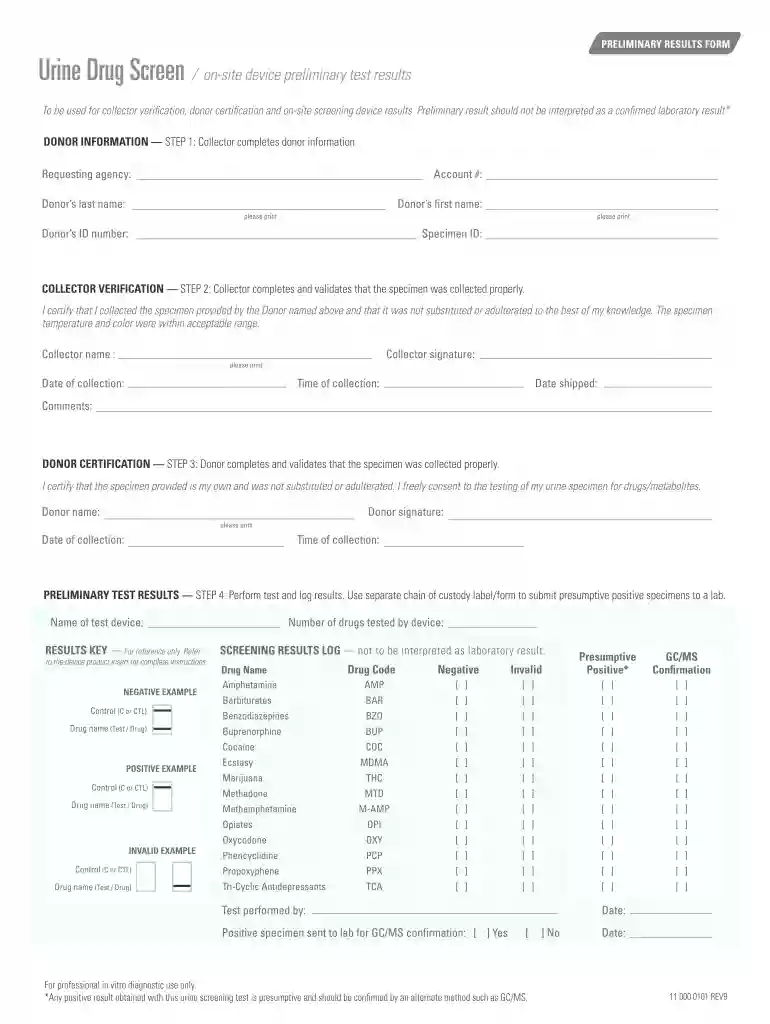 free fillable drug test results Preview on Page 1