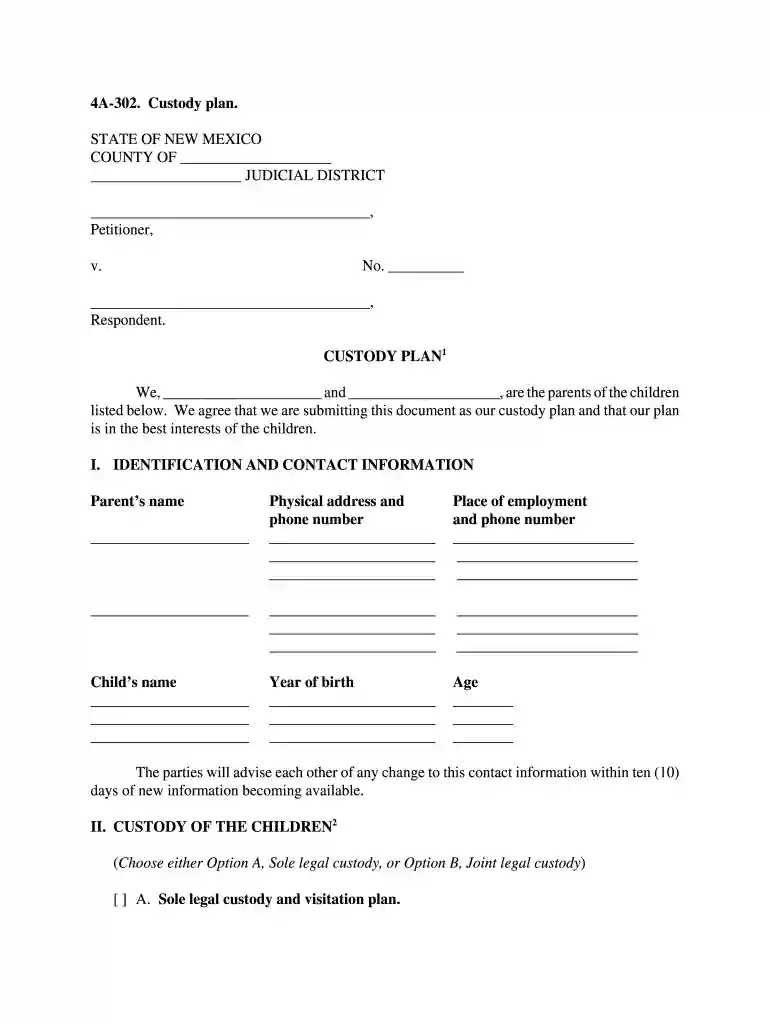 4a 302 custody plan form Preview on Page 1