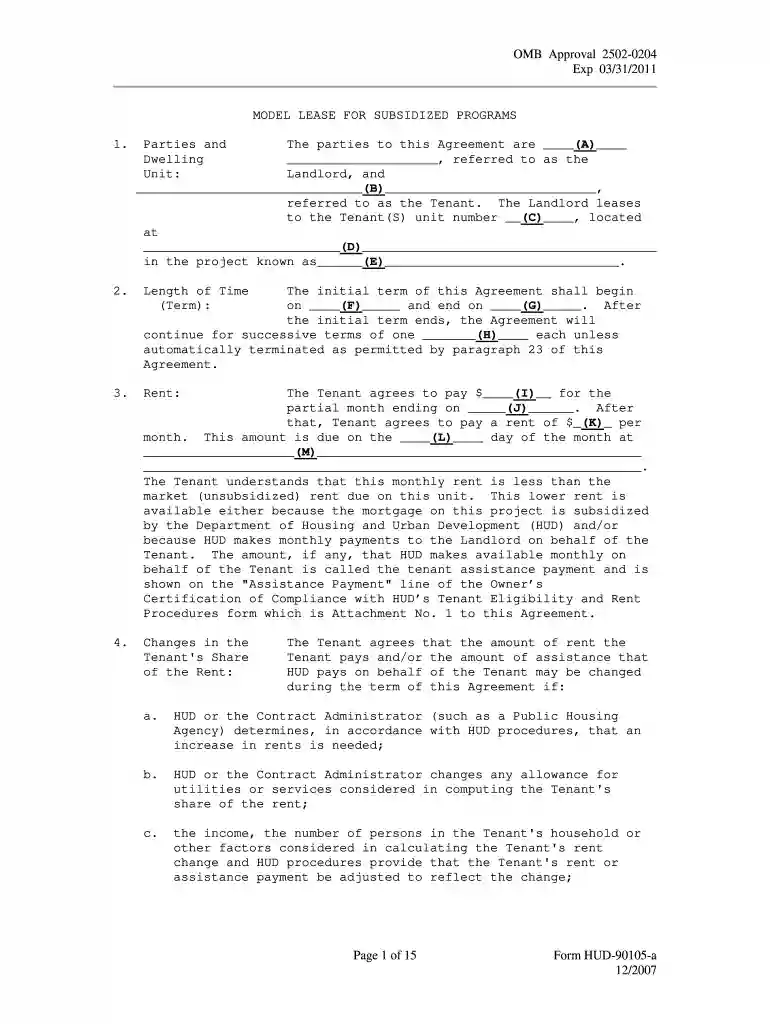 hud model lease for subsidized programs Preview on Page 1