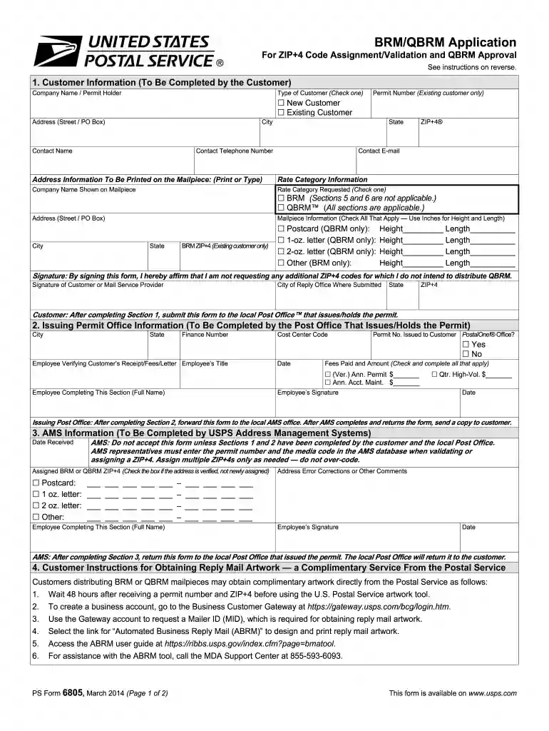 ps form 6805 Preview on Page 1