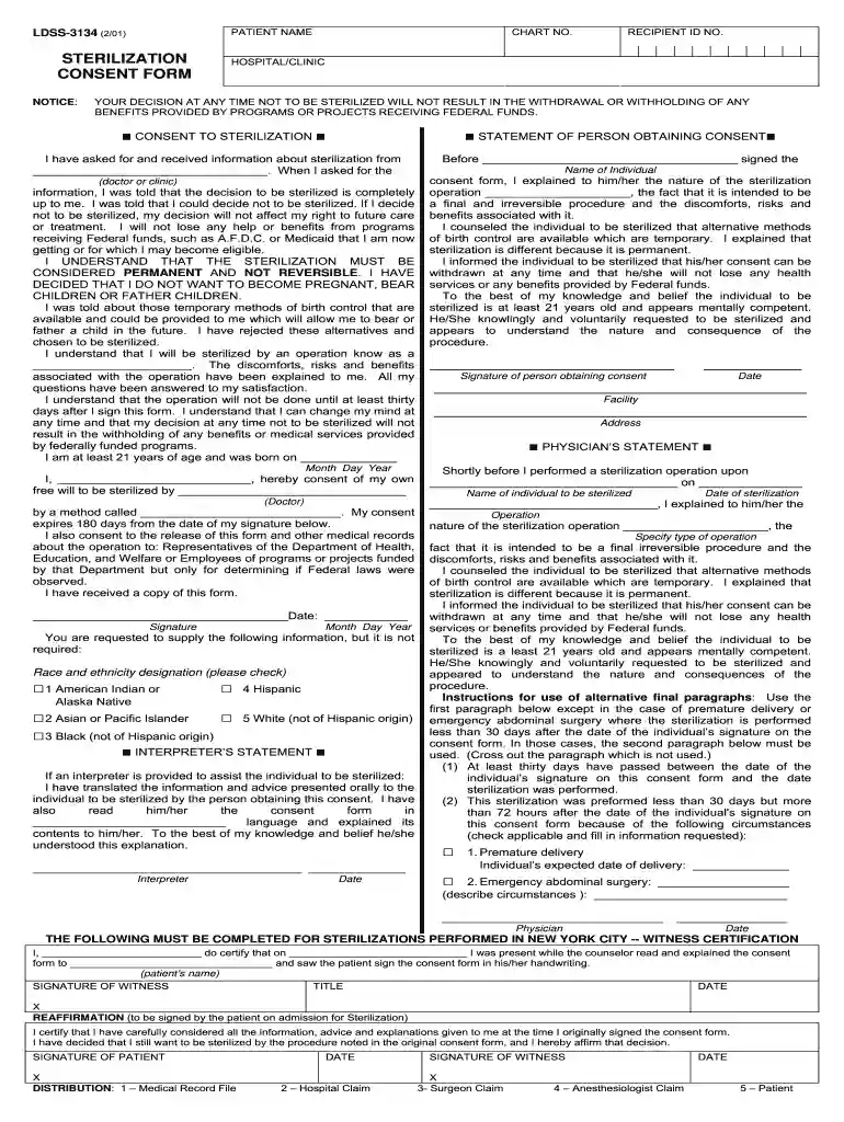 ny sterilization consent form Preview on Page 1