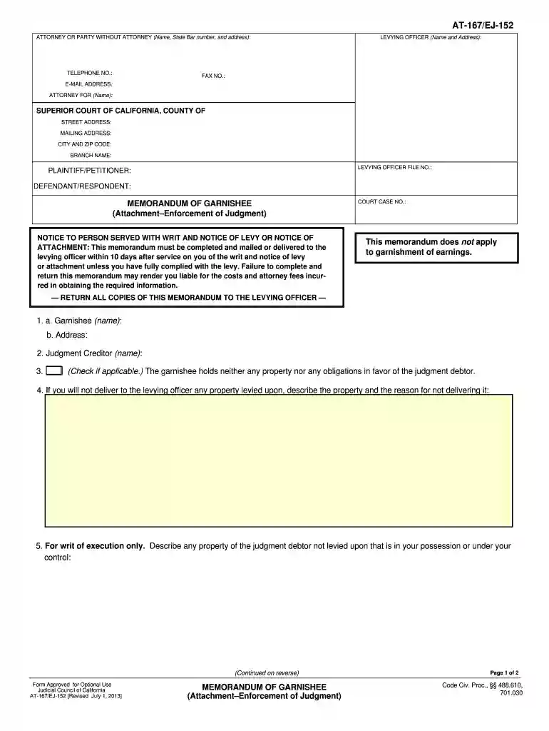 memorandum of garnishee Preview on Page 1