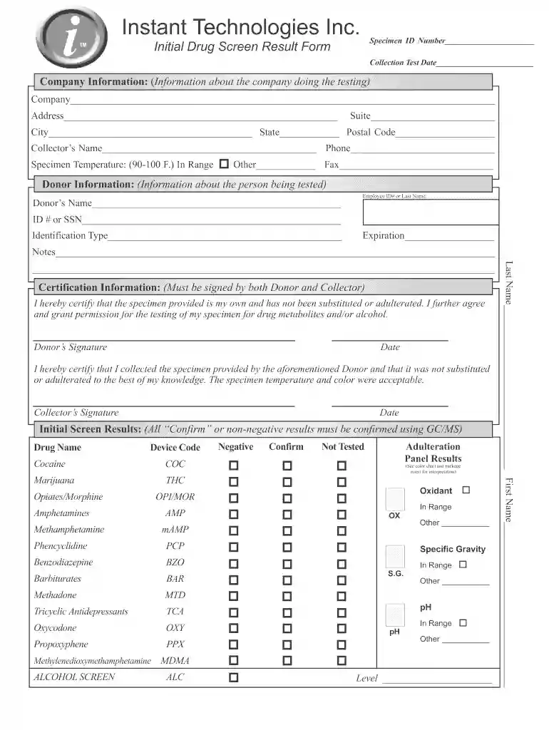 12 panel drug test result form Preview on Page 1