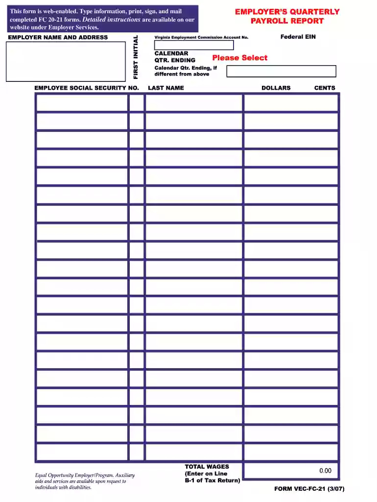 Employerand#39;s Quarterly Payroll Report - Virginia Employment - vec virginia Preview on Page 1