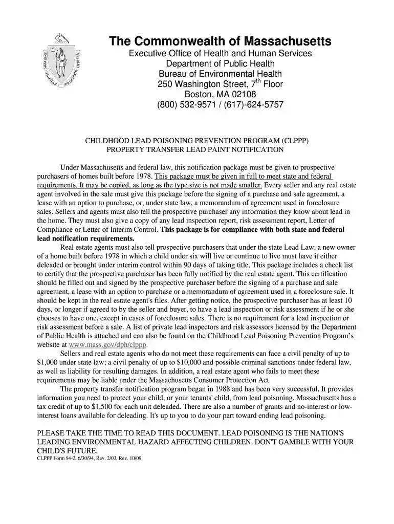 ma property transfer lead paint Preview on Page 1