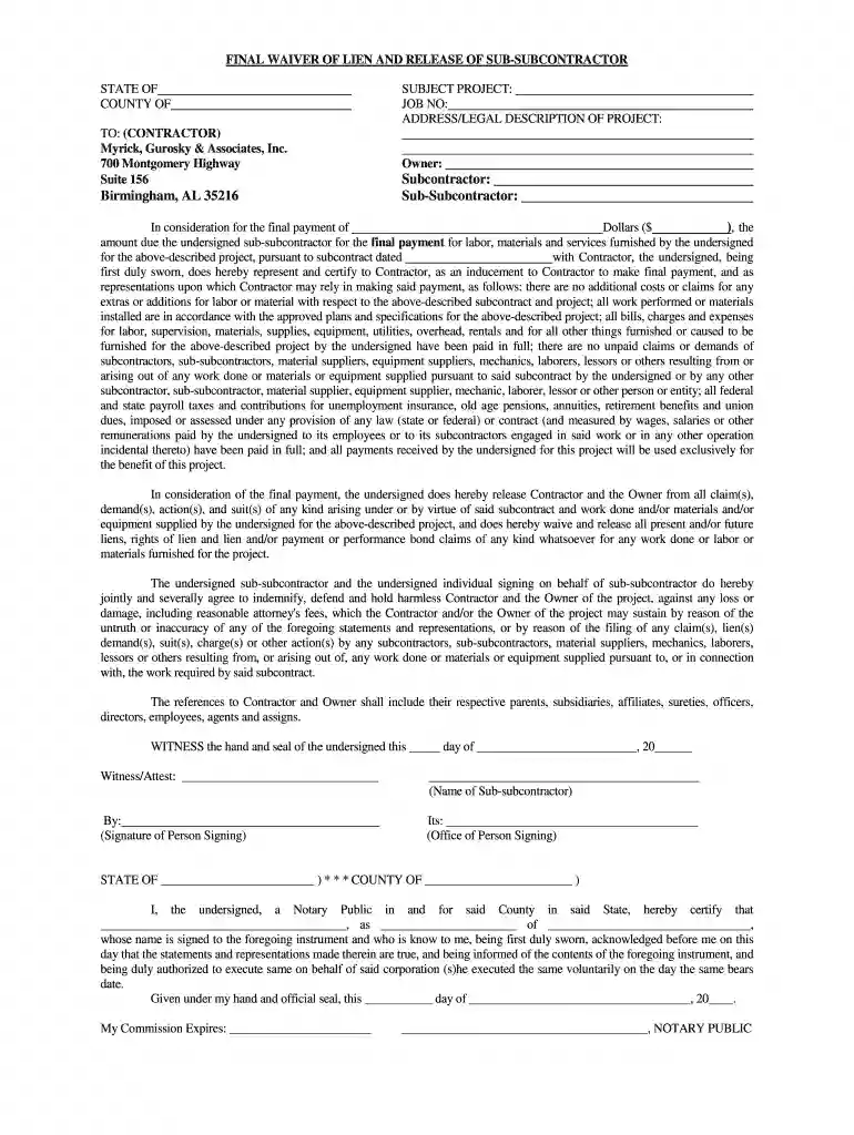 final waiver lien release Preview on Page 1