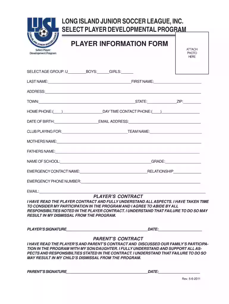 player information form Preview on Page 1