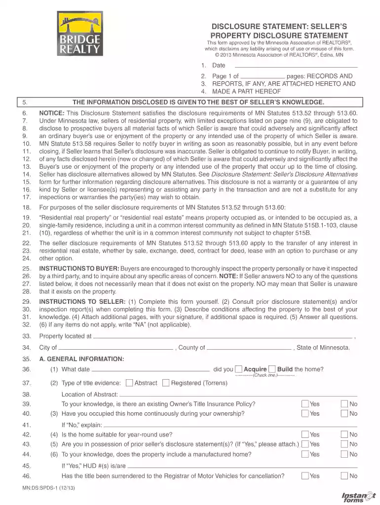 Seller's property disclosure statement - BuyandSellwithBill.com Preview on Page 1