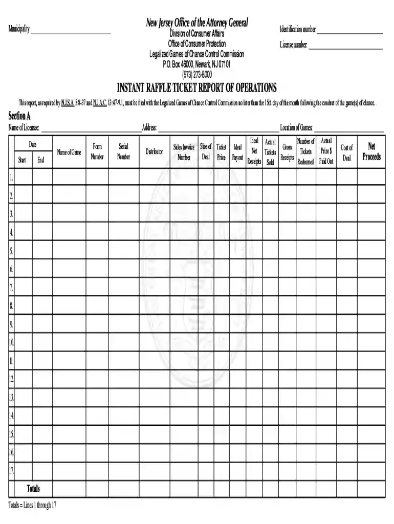 raffle report of operations new jersey Preview on Page 1