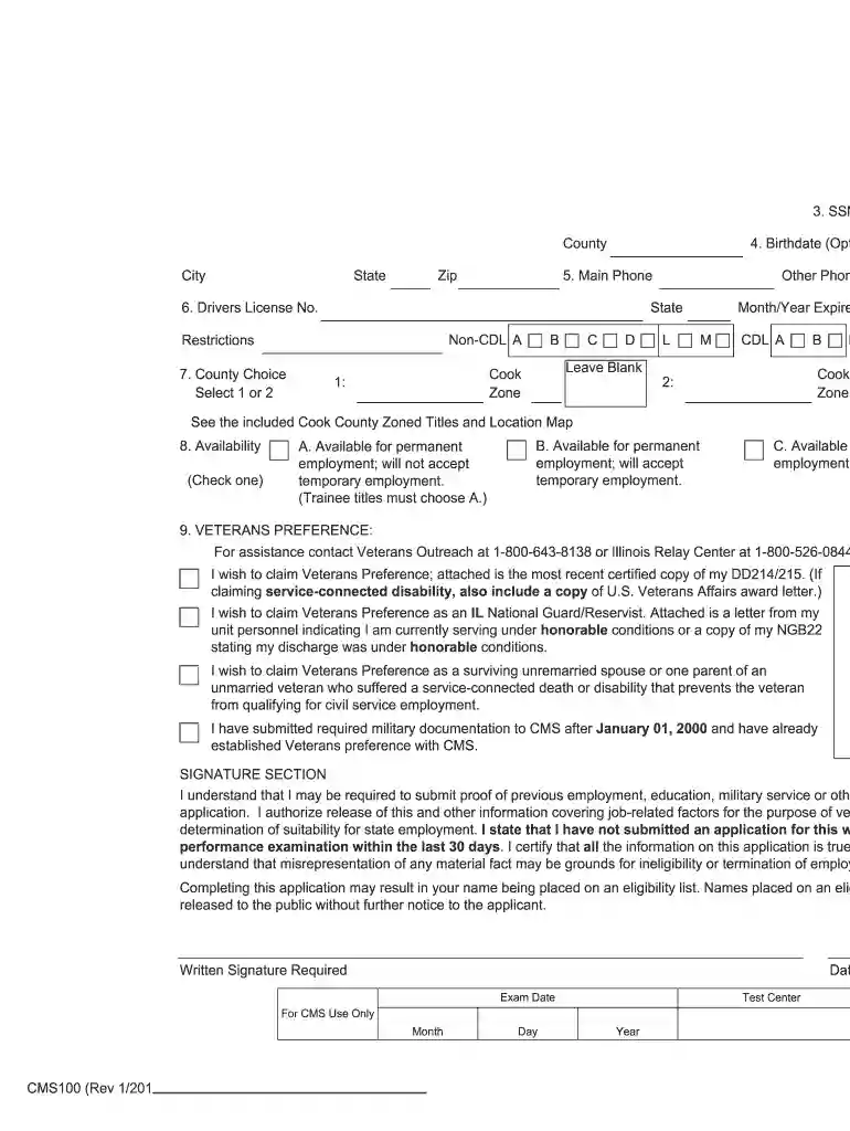 cms100 form Preview on Page 1