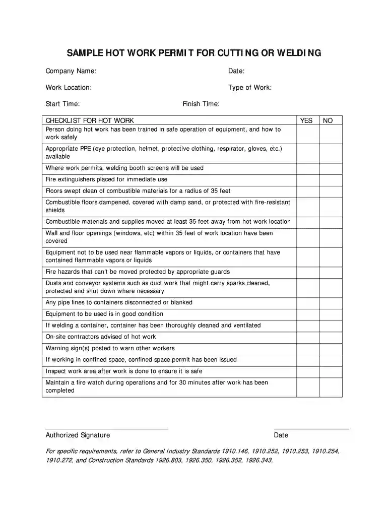 free hot work permit template Preview on Page 1
