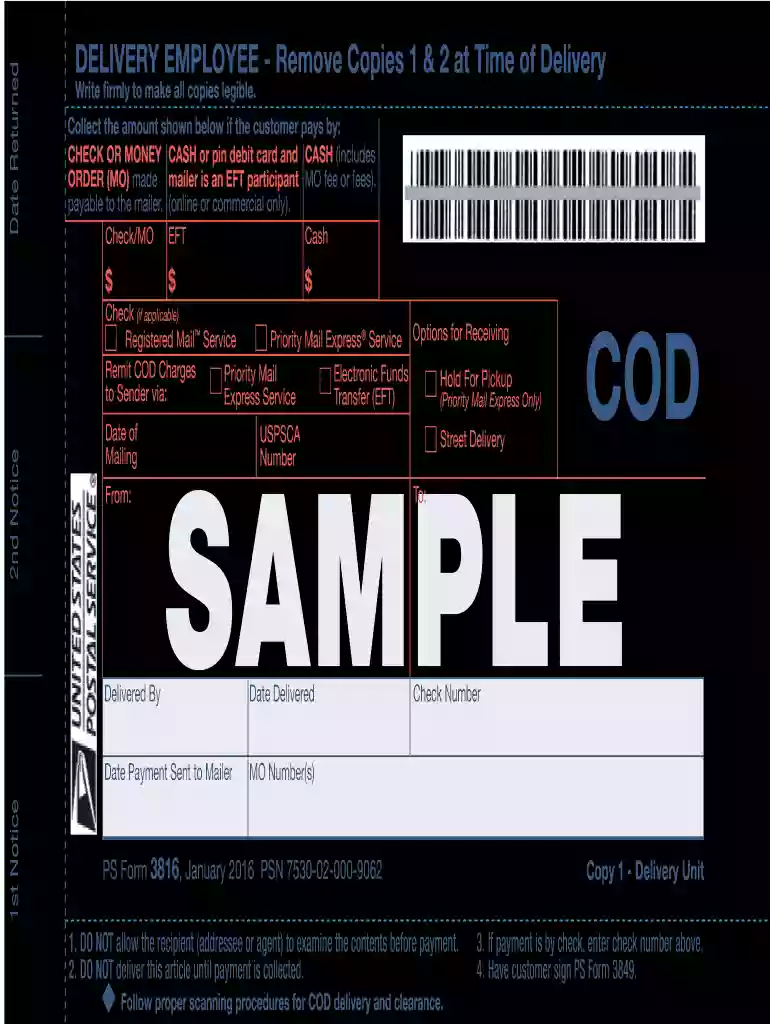 usps cod form Preview on Page 1