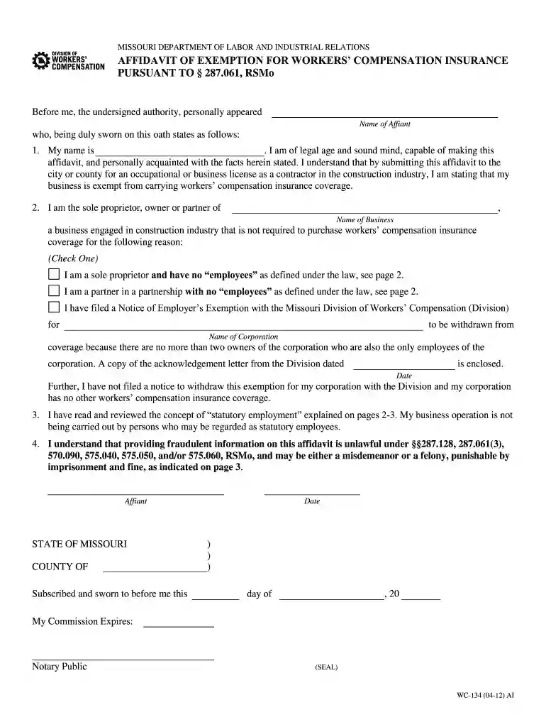 wc affidavit Preview on Page 1