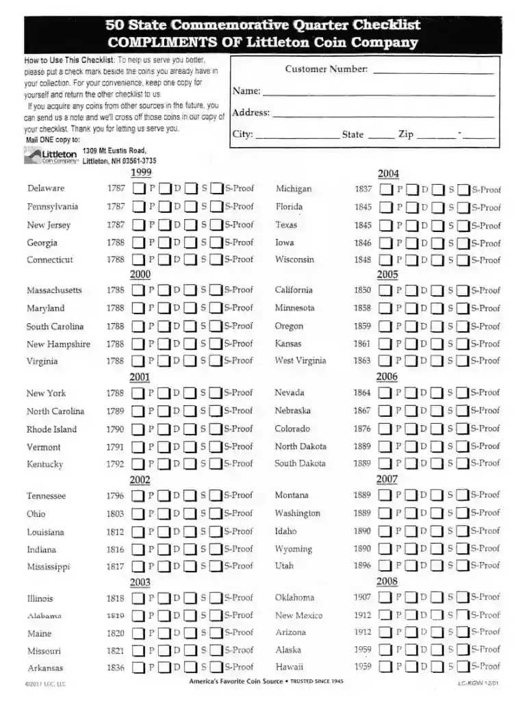 state quarters checklist Preview on Page 1