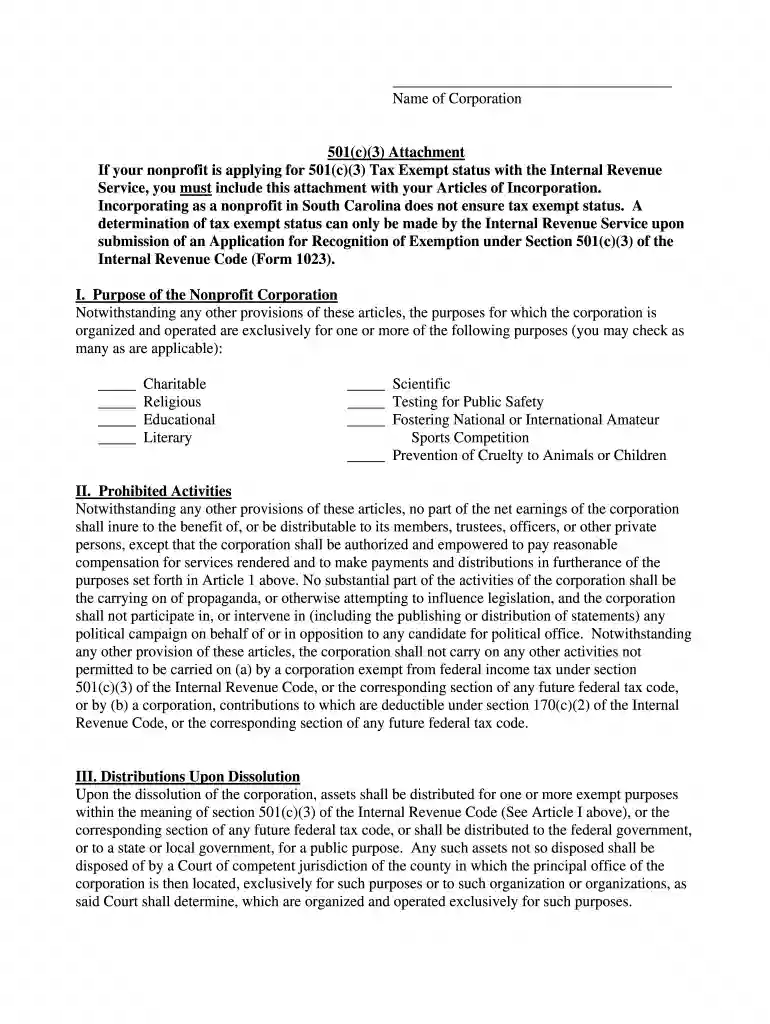 south carolina 501c3 application Preview on Page 1