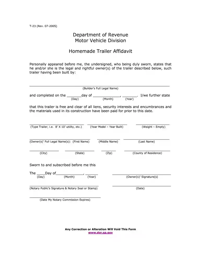 homemade trailer affidavit Preview on Page 1