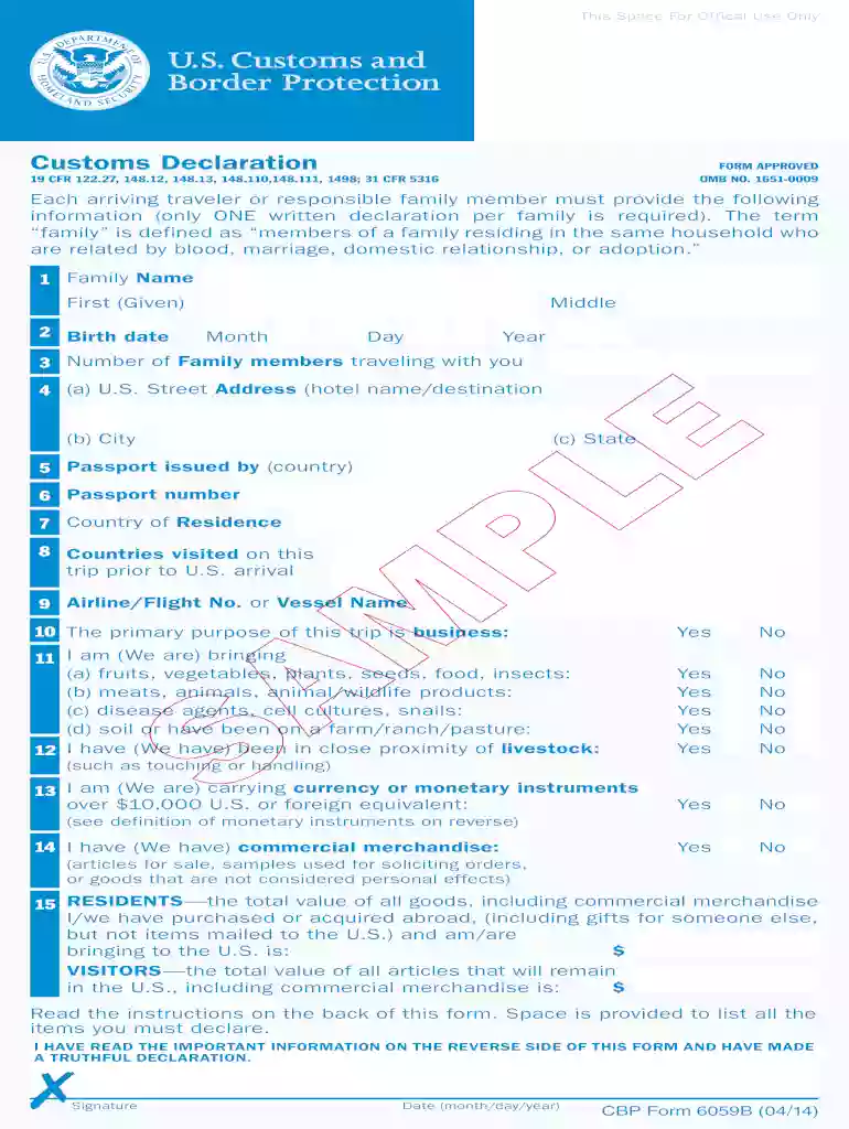 u s customs declaration form online Preview on Page 1