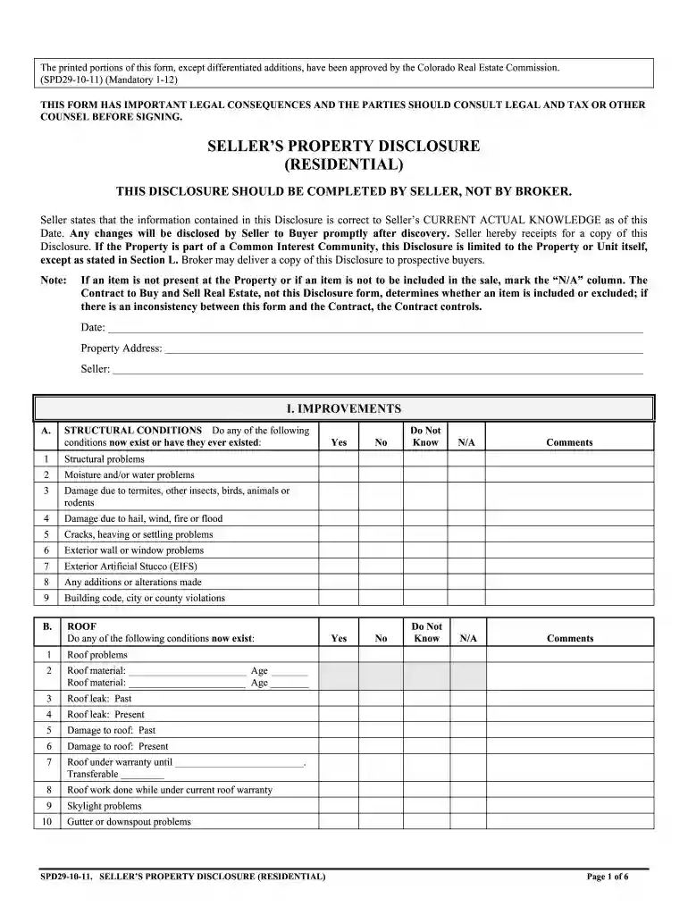 colorado real estate disclosure form Preview on Page 1
