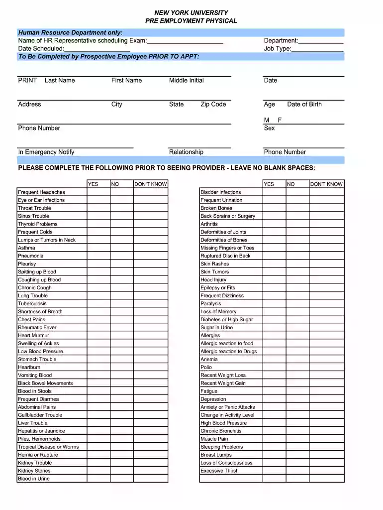 pre employment physical form california Preview on Page 1