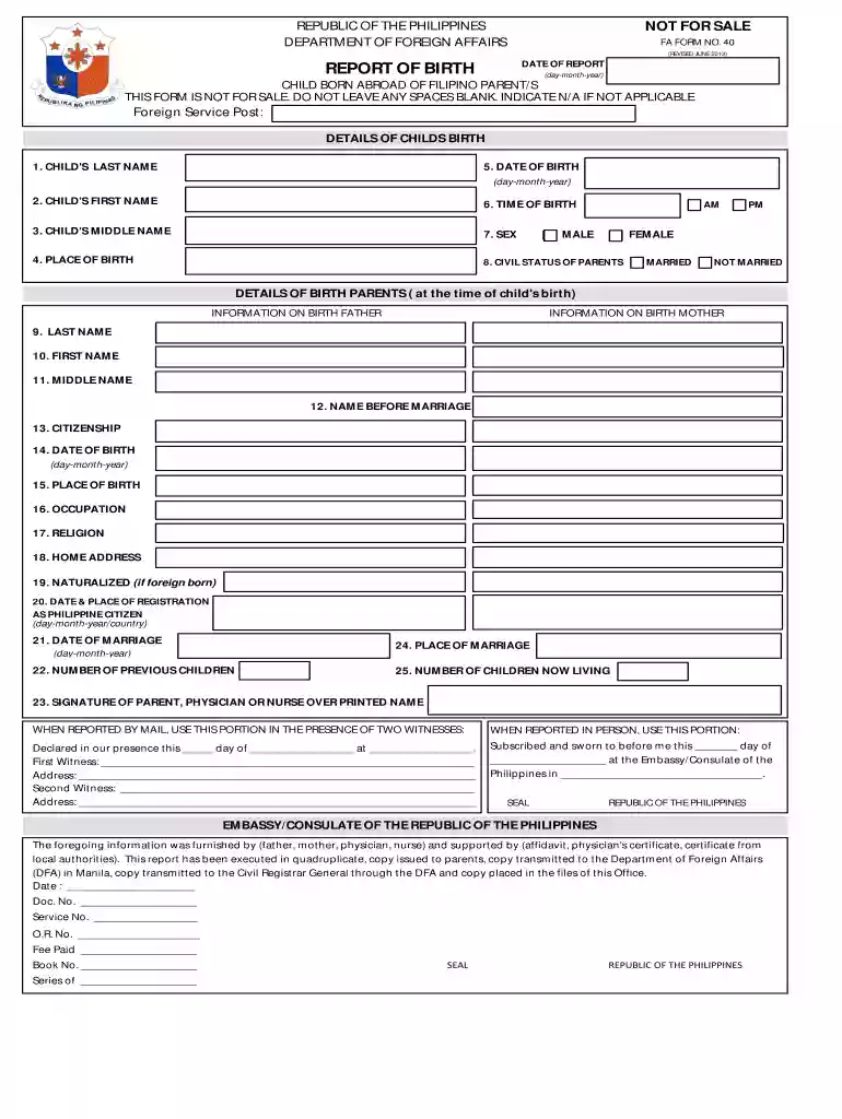 report birth form Preview on Page 1