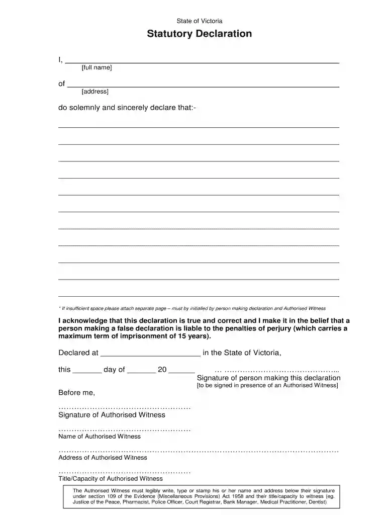 statutory declaration victoria pdf free Preview on Page 1