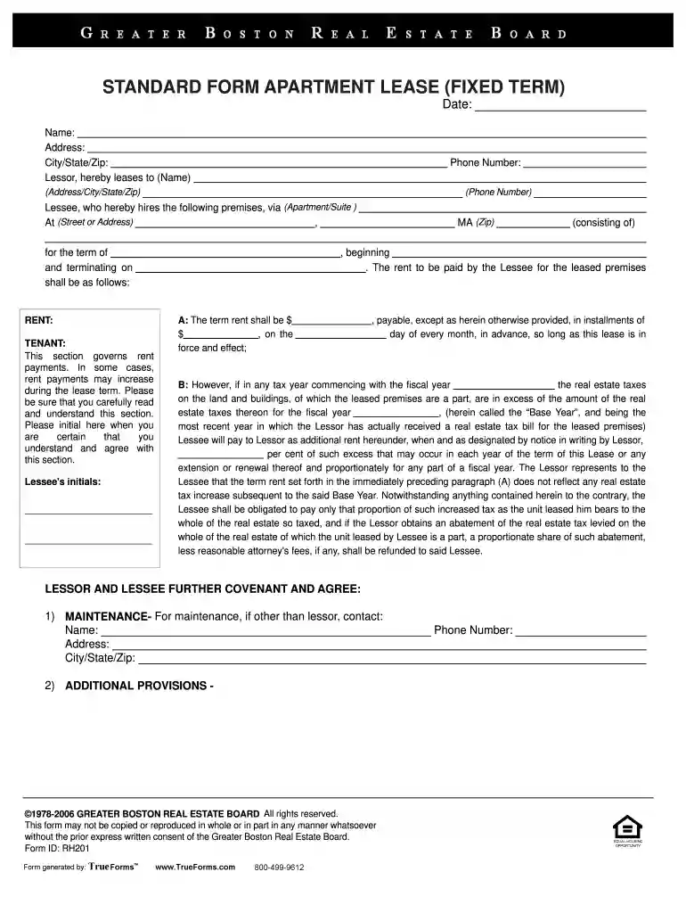 greater boston real estate board lease Preview on Page 1