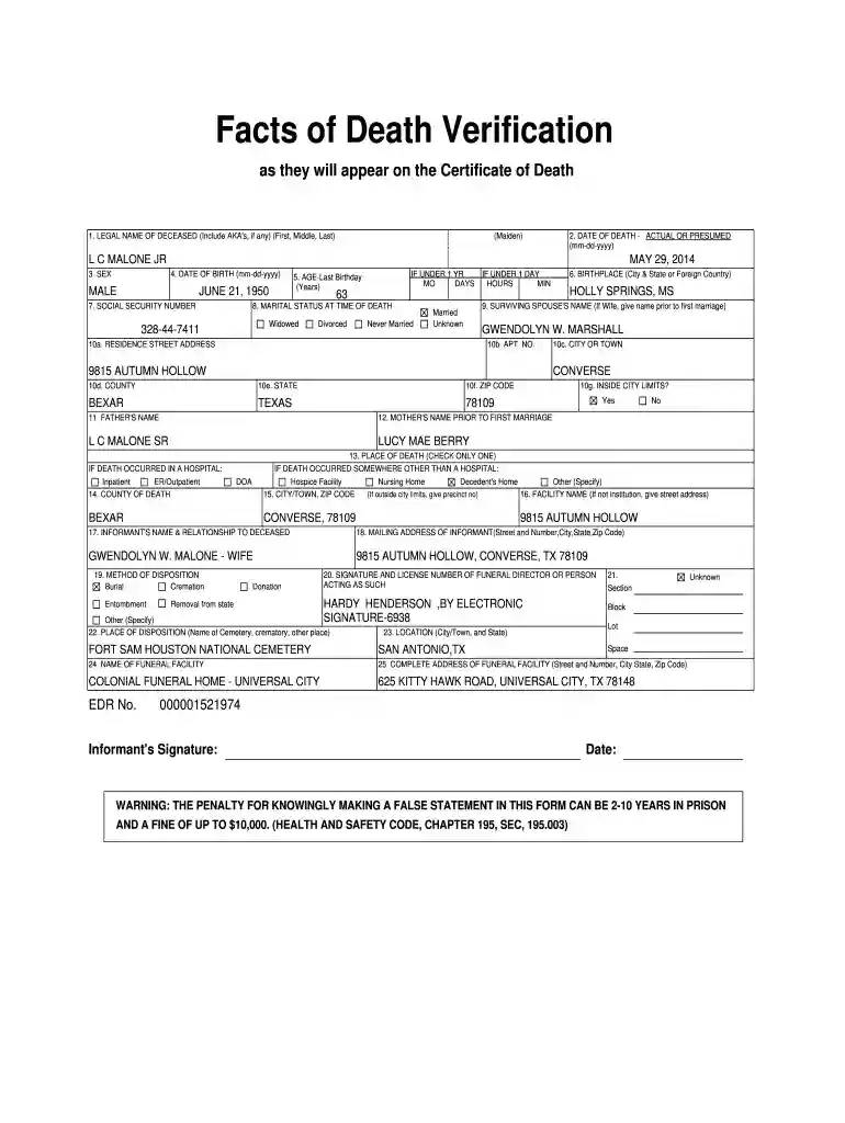 death verification letter texas Preview on Page 1
