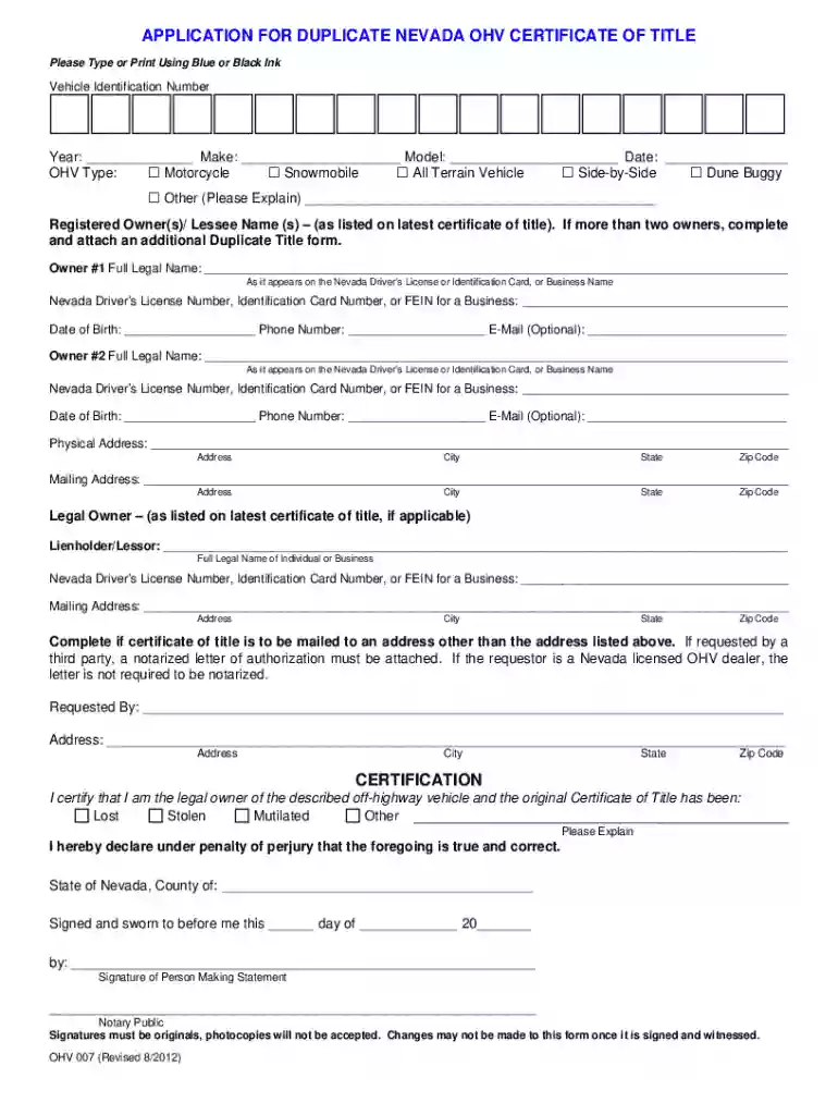 nevada title application pdf Preview on Page 1