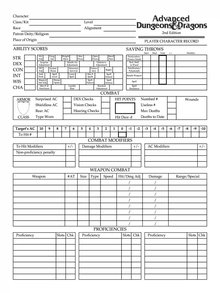 ad d character sheet Preview on Page 1