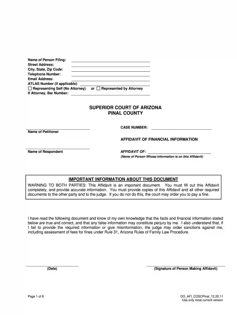 filing an affidavit of financial information in az Preview on Page 1