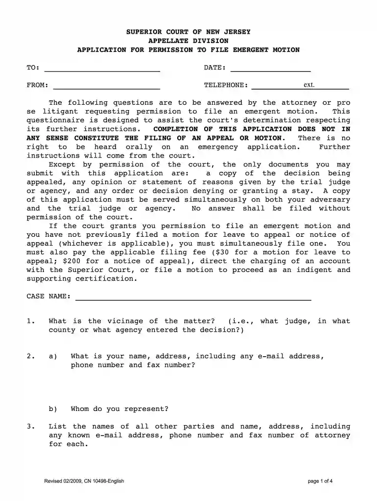Application for Permission to File Emergent Motion - New Jersey ... - judiciary state nj Preview on Page 1