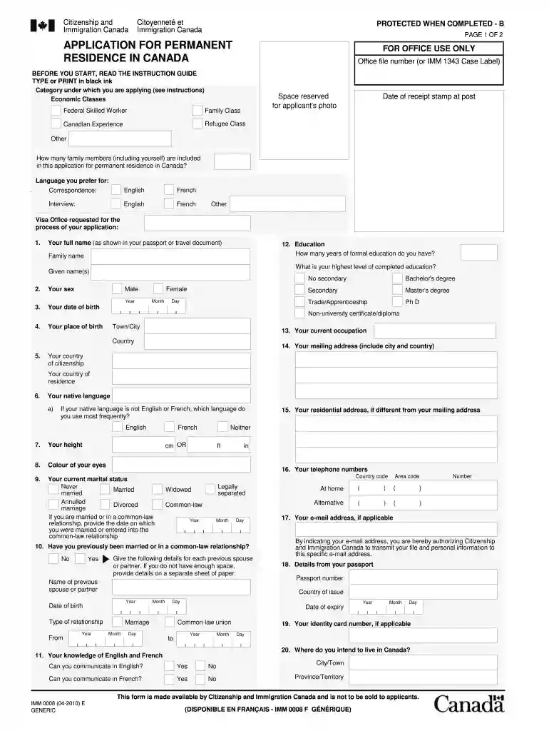 generic application form for canada Preview on Page 1