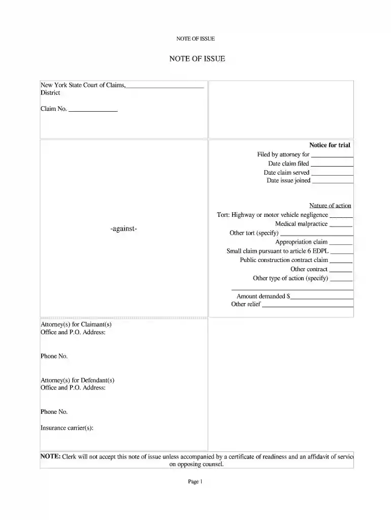 note of issue and certificate of readiness Preview on Page 1