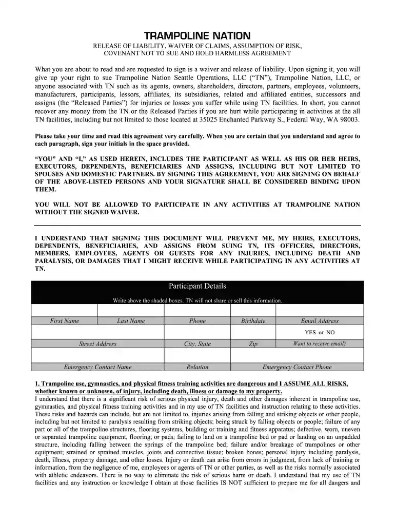 trampoline waiver Preview on Page 1