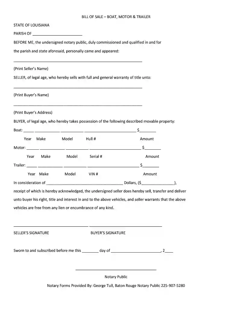 boat trailer bill of sale louisiana Preview on Page 1