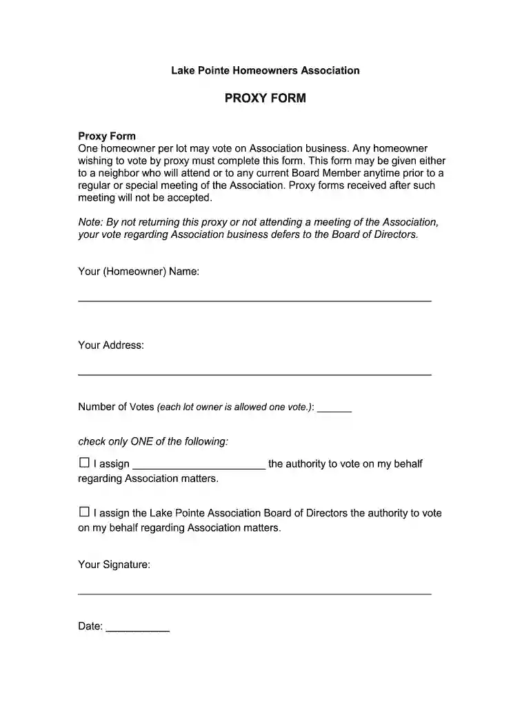free printable hoa proxy form Preview on Page 1