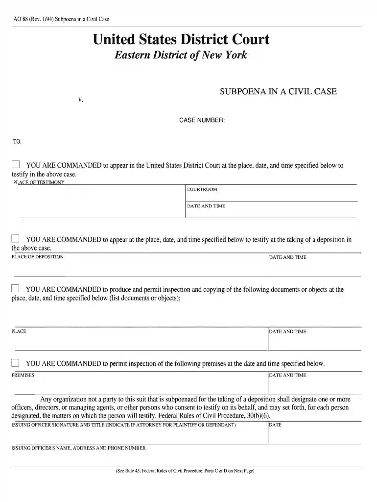 federal subpoena form Preview on Page 1